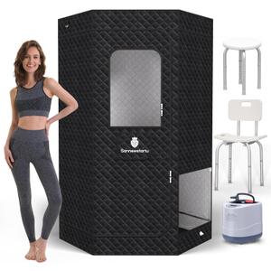 2 People Portable Sauna Box with 2 Shower Chairs, Heavy Oxford Cotton Steam Sauna, Full Body Sauna for Home, 4L & 1600W Steam Generator, 16 Levels, Remote Control, 6 Feet High