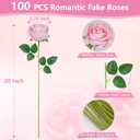 100 Pcs Pink Roses Artificial Flowers, Real Touch Velvet Roses Bouquet Fake Flowers Bulk, Artificial Roses with Long Stems for Birthday Gift Women Mom DIY Bridal Wedding Centerpiece Decorations