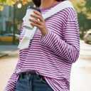 Gardenwed Long Sleeve Shirts for Women Striped Crewneck Loose Fit Basic Tops 2025 Fall T-Shirt (Pink, XL)