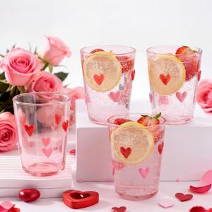 4pcs Heart Icon Juice Glasses 8.5 oz Red and Pink Heart Icon Wine Glasses Apprciation Gifts Bulk for Engagement Wedding Party Her Women Girlfriend Wife Present