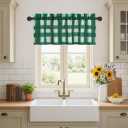 NICETOWN Green White Buffalo Plaid Valance for Windows, Linen Sheer Cafe Curtain Check Rod Pocket Rustic Farmhouse Kitchen Window Treatment for Living Room Bedroom, 1 Panel, 42" W x 18" L