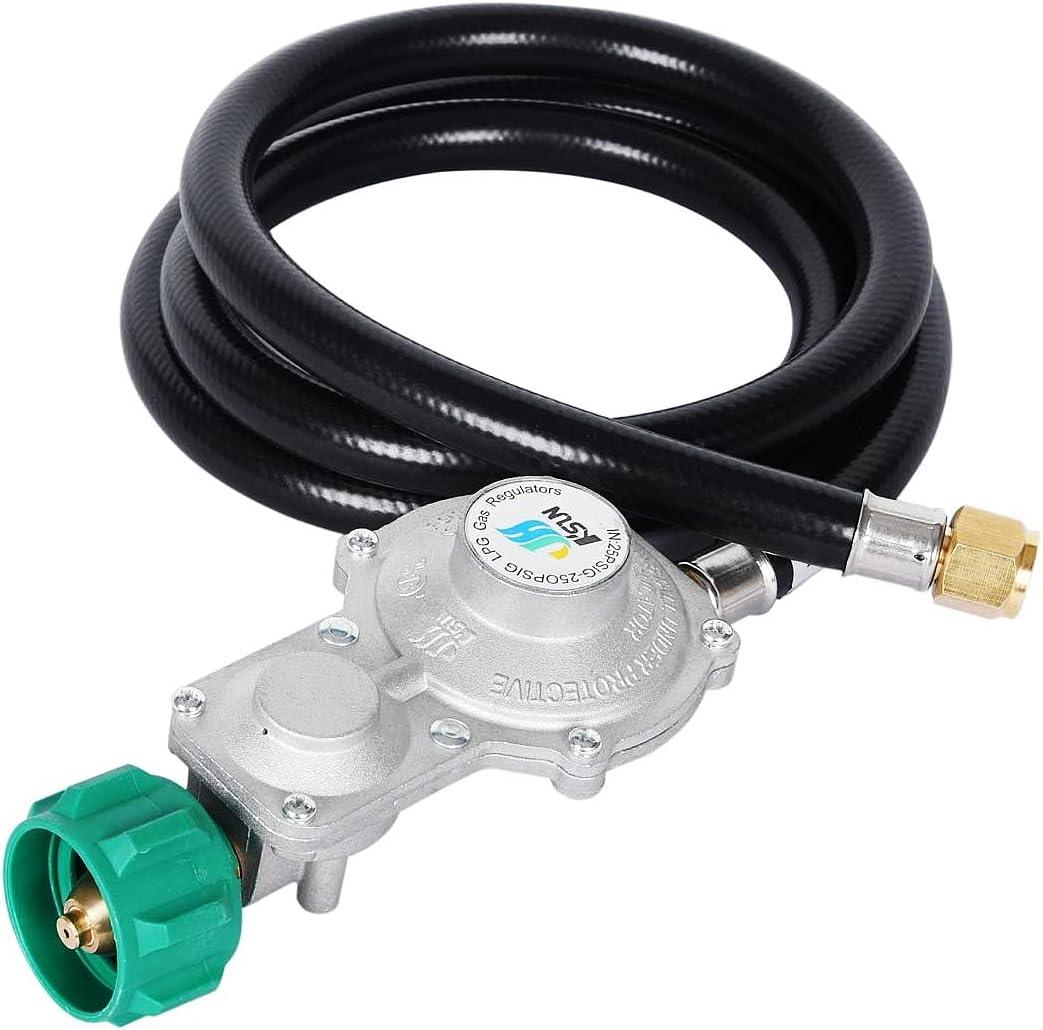 GGC 5FT Two Stage Propane Regulator with Hose, Dual Stage Propane Hose with QCC1/Type1 Connector for Gas Grills RV Appliance Generator