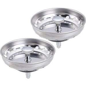 Sink Drain Strainer 2-Pack, 3-in-1 Kitchen Sink Stopper and Basket with Fine Mesh, Stainless Steel Drain Cover for Clog & Odor Prevention, Fit for Kitchen Bathroom Sinks (2 Pack) CAIPEN