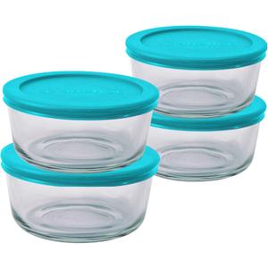 Anchor Hocking SnugFitTM Round Food Storage Containers with Lids (4-Piece, 4-cup, Teal, oven-safe)