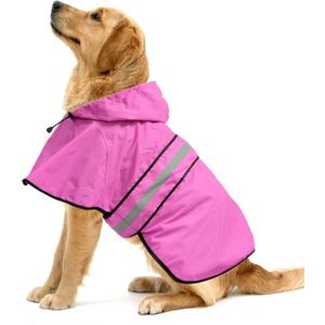 Reflective Dog Rain Coat - Waterproof Adjustable Pet Rain Jacket, Lightweight Dog Hooded Poncho Raincoat for Small to X- Large Dogs and Puppies (Pink, Large)