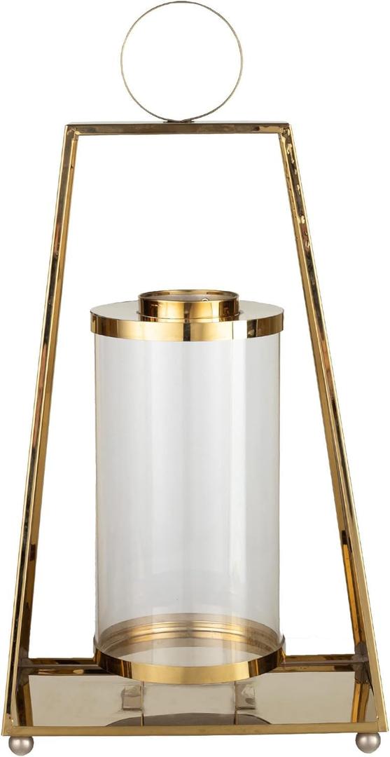 Stainless Steel Decorative Lantern, 13.8" Tall Metal Hanging Lanterns, with Clear Glass Panels Metal Candle Lanterns, for Living Room, Tabletop, Indoor Outdoor Events Weddings (Without LED)