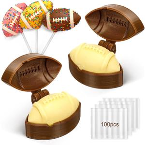 2 Pcs Football Cake Pop Mold with 100 Pcs Sticks Football Mold for Sports Ball Theme Cake Decoration Candy Cupcake Decorations Baking Tools Accessories for Home Baking Birthday Parties