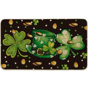 Artoid Mode Shamrock Hat St. Patrick's Day Doormat, Spring Home Decor Low-Profile Switch Rug Door Mat Floor Mat for Indoor Outdoor 17x29 Inch
