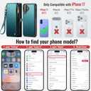 Defencase for iPhone 17 Magnetic Wallet Case Compatible with Magsafe with RFID Blocking Zipper Pocket & Card Holder for Women Men PU Leather Strap Detachable Case for iPhone 17 (6.3 inch), Blue Green