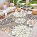 Colorful 5x8 Outdoor Area Rug Washable Multicolored Patio Rug Tropical Botanical Floral Chenille Waterproof Outdoor Carpet for Living Room, Deck, Backyard, Porch, Taupe
