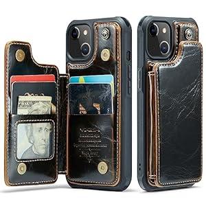 Vinich iPhone 13 Case with Card Holder, iPhone 13 Wallet Case with RFID Blocking for Women Men, Durable Leather Kickstand Magnetic Clasp Shockproof Phone Case for iPhone 13, Luxury Coffee