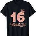 16#BirthdayGirl Sweet Sixteen 16th Pink Crown Tee for Girls T-Shirt XL