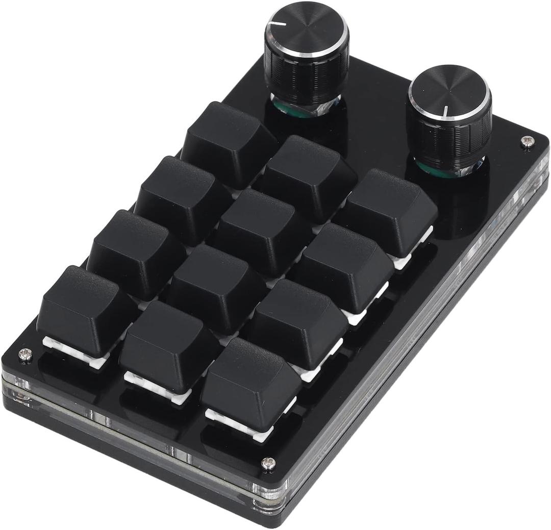Diyeeni 12 Keys Macro Mechanical Keypad, Programmable Keyboard with 2 Knobs, Portable One Handed Fully Programmable Keypad, Gaming Keyboard, USB Wired, Saving Space