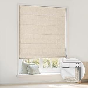 LazBlinds No Drill Cordless Roman Shades, 34'' W x 64'' H, Beige