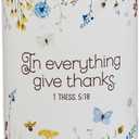 Christian Art Gifts Keepsake Count Your Blessings Ceramic Gratitude Jar Set w/Bamboo Lid: In Everything Give Thanks - 365 Bible Verse Note Cards, Multicolor Flowers & Butterflies, White/Purple Floral