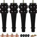 10 inch / 24cm Wooden Furniture Legs, Pack of 4 Walnut Solid Wood Turned DIY Replacement Bun Feet with M8 Hanger Bolts & T-Nuts or Sofa Couch Cabinet Recliner Ottoman Riser