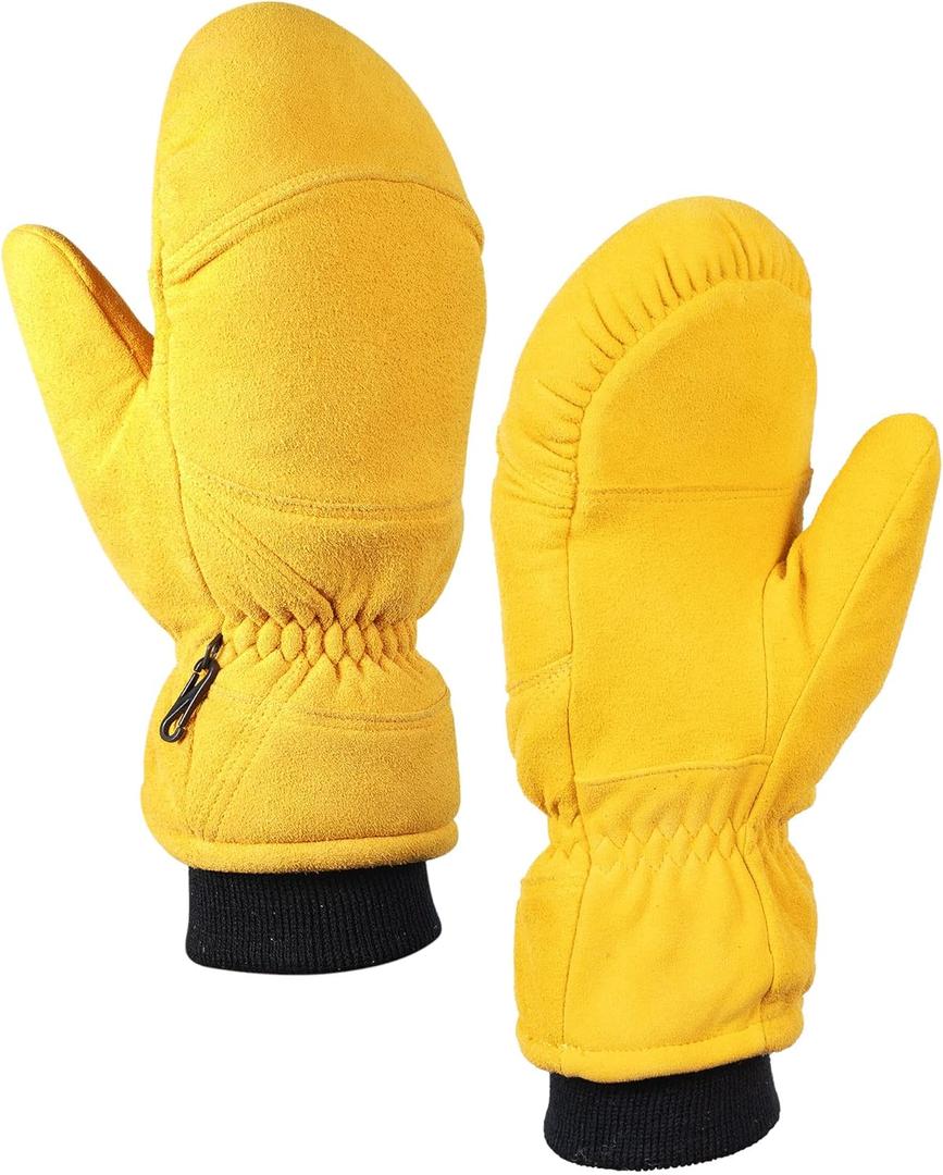 SKYDEER Durable Winter Work Gloves with Full Deerskin Suede Leather for Extreme Cold Condition (SD8676T) (Medium, Mittens)