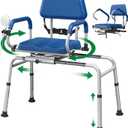 FSA/HSA Eligible Sliding Shower Chair Tub Transfer Bench for Bathtub with Swivel Seat, Padded Shower Bench with Pivoting Arms, Height Adjustable Shower Seat, 350 lbs, Blue, Larger