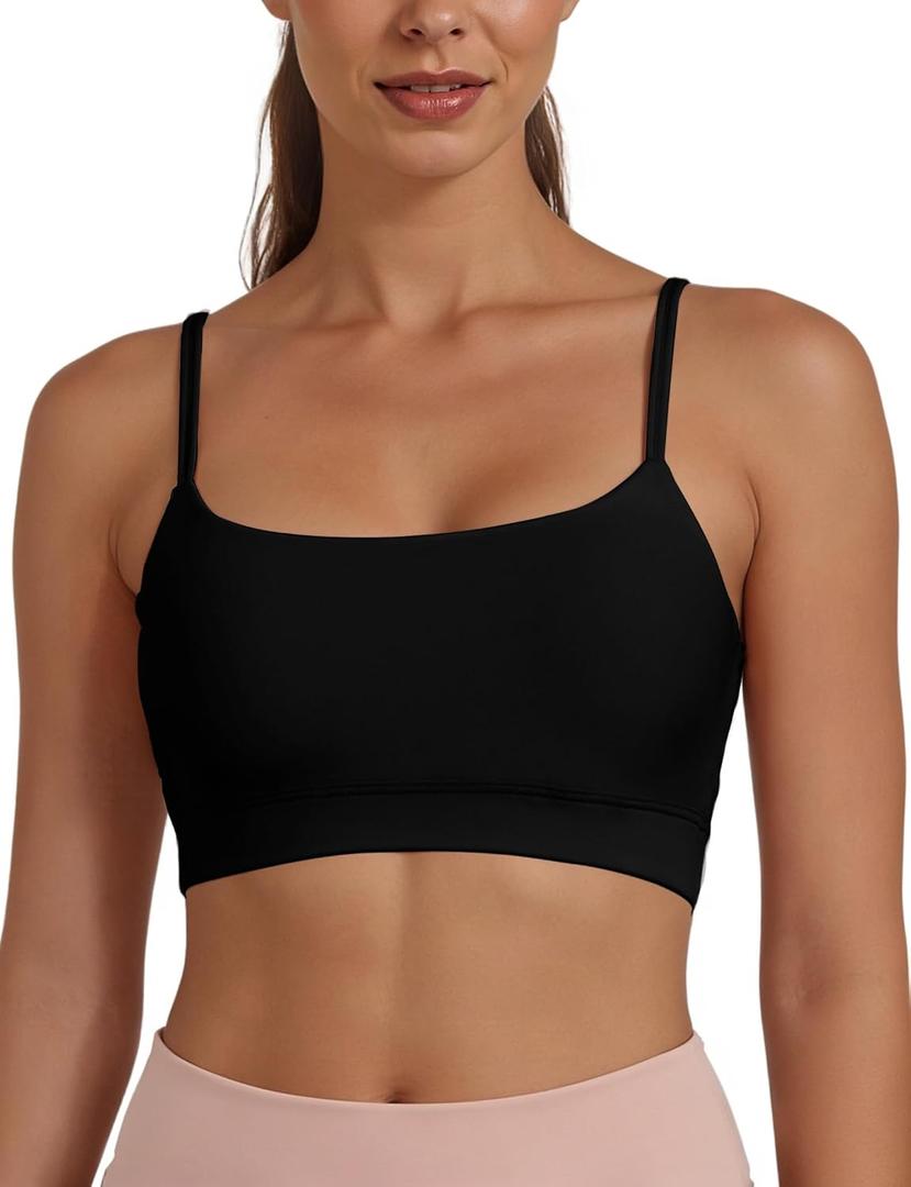Buauty U Neck Sports Bra for Women, Adjustable Thin Straps Padded Push up Light Support Low Impact Racerback Yoga Bras (X-Large)