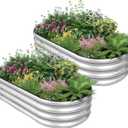 Galvanized Raised Garden Bed - 421ft (2 Packs) Planter Raised Beds for Gardening | Oval Metal Garden Planter Box with Safety Edging and Gloves for Vegetables Fruits and Flower - Silver