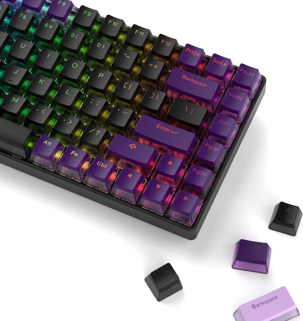 Womier Pudding Keycaps 60 65 75 100 Percent - PBT Shine Through Keycaps,165 Keys Key Cap Set, OEM Profile Custom for Cherry Gateron MX Switches Mechanical Keyboard, Black Purple