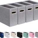 4 Pack Letter Size File Storage Box Collapsible, Fabric Hanging File Folders Organizer, Portable Office Document Holder with Metal Handle, Smooth PVC Rails, Gray