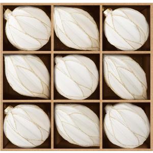 WDS WONDROUS Christmas Ornaments White and Gold Line, Glass Set of 9 Vintage Christmas Ball & Teardrop for Xmas Tree Ornament Set, Hanging Assorted Glass Balls for Holiday Home Party Decor