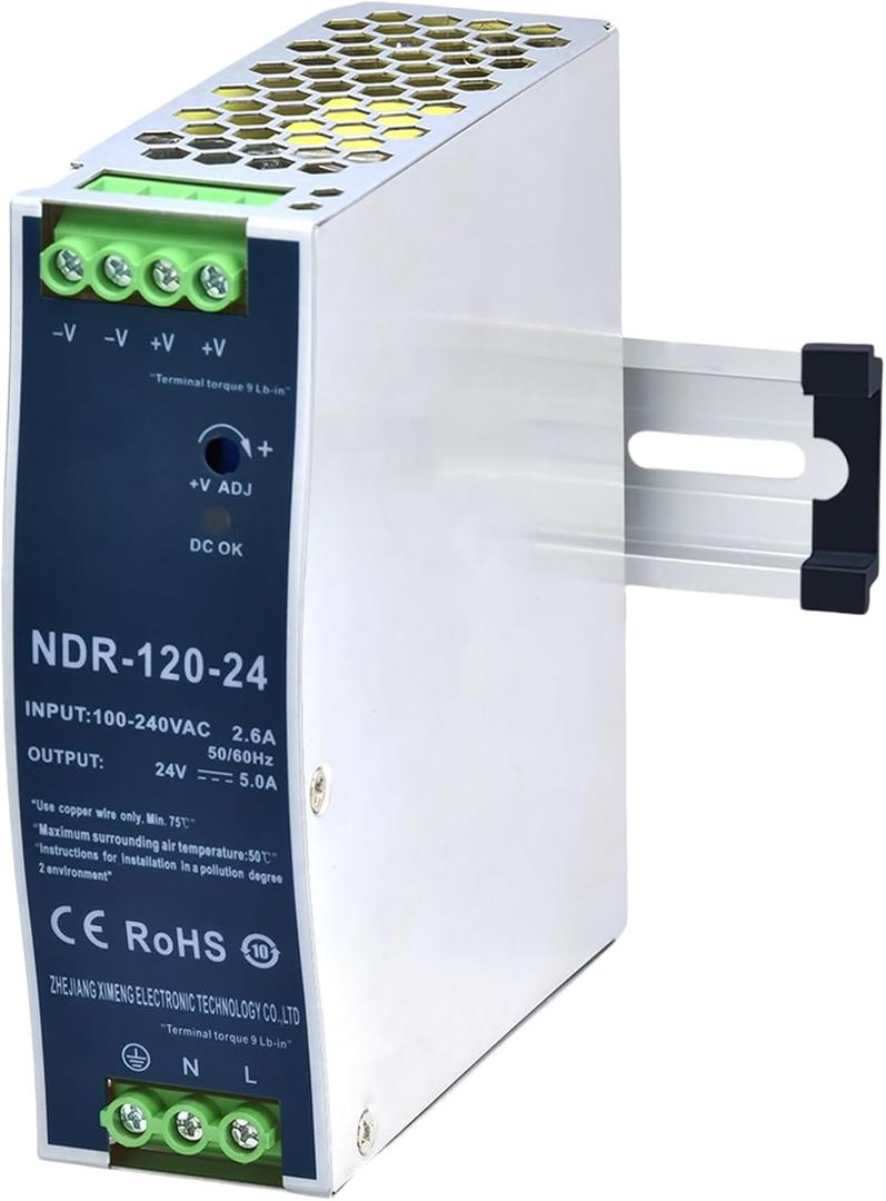 24VDC Power Supply NDR 120W DIN Rail Power Supply Switch Switching Converter DC (Input 100-240VAC Output 24VDC 50/60HZ 24V 5A)