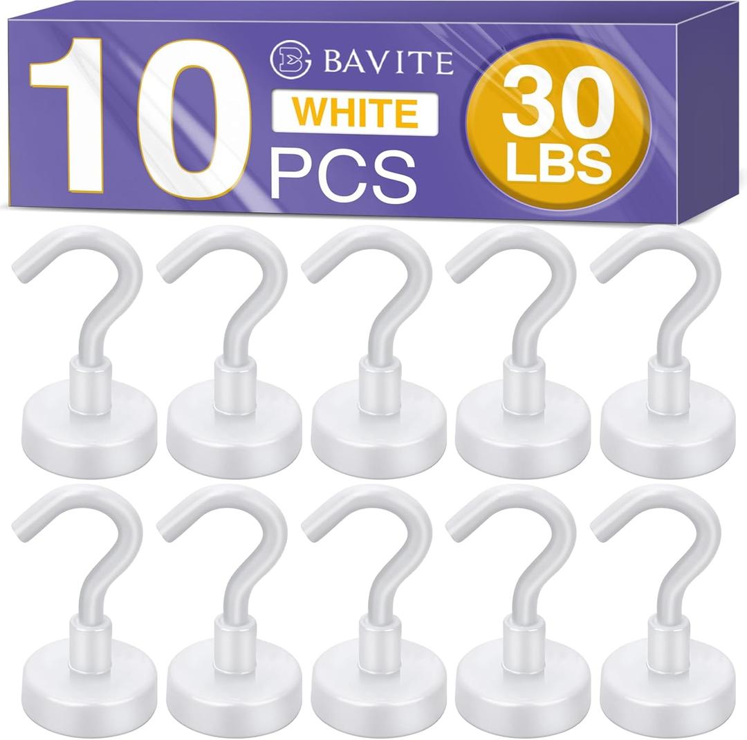 E BAVITE Magnetic Hooks, 30lbs+ 2026 Cruise Cabin Ship Essentials Magnet Hook Heavy Duty Strong Magnets Refrigerator Fridge Hanging for Classroom Beach Vacation Kitchen Grills Home 20 Pack (White)
