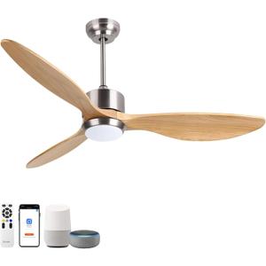 Ovlaim 52 Inch Wood Ceiling Fans with Lights Remote Control, 6 Speed Quiet DC Motor 3 Blade Smart Ceiling Fan for Indoor Living Room Bedroom