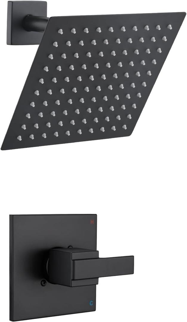 Replacement 8" Rain Shower Faucet Tub Trim Kit for Delta 13/14 Series, High Pressure Square Rain Shower Head& Handle Set (Valve& Catridge Not Inclued) (Without Tub Spout, Matte Black)