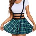 Avidlove Pleated Suspender Skirt Women - Elastic High Waist A-Line Mini Braces Skirt for School Casual Party (S)
