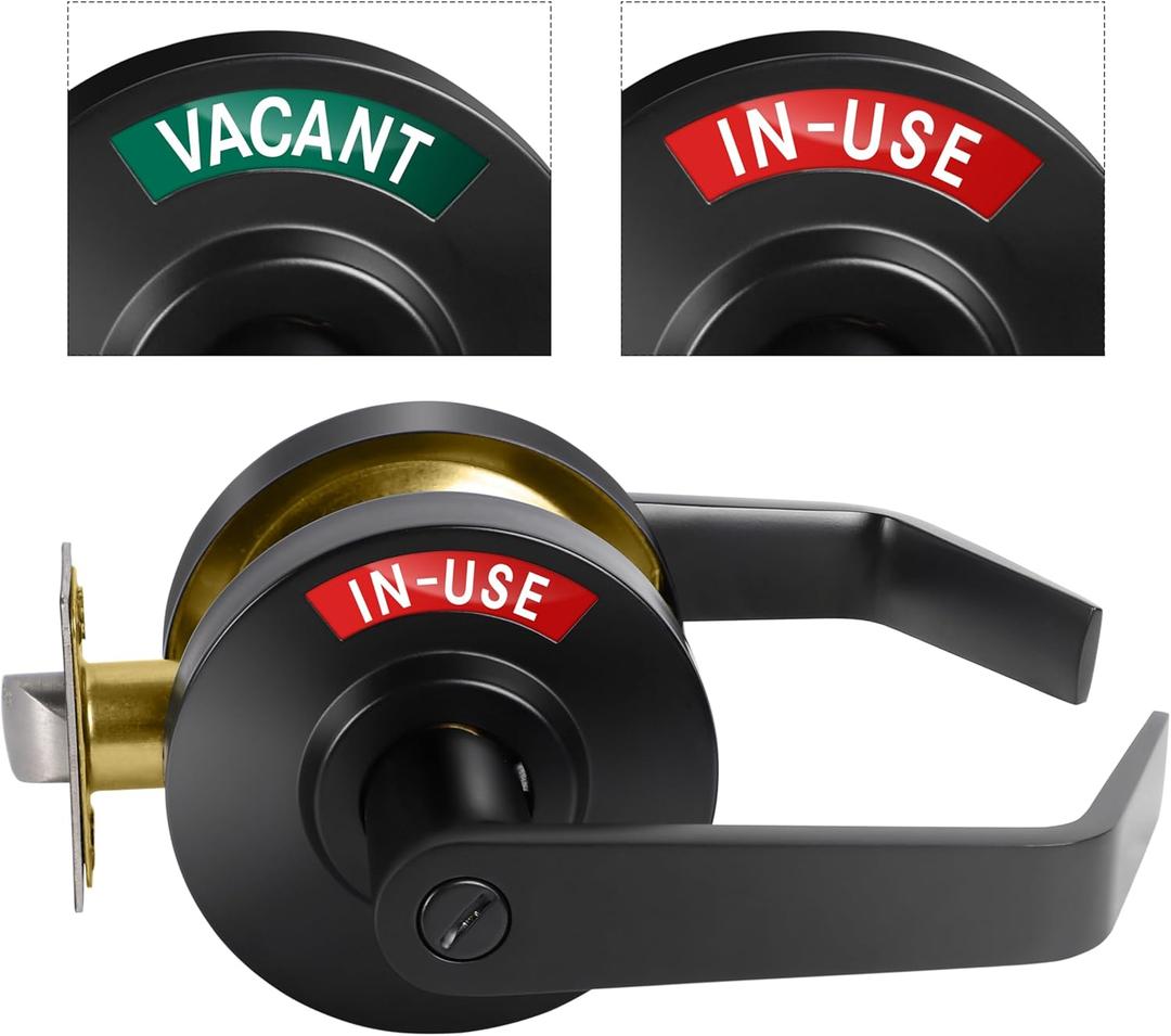 Commercial Door Handle for Restroom, Vacant Occupied Bathroom Lock, Occupied Door Handle, Privacy Indicator Door knob for Public & Industrial Buildings (Matte Black)