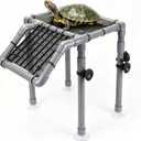 Large Turtle Basking Platform for Aquatic Turtles, Sturdy Standing Turtle Dock with Non-Slip Ramp, Red Ear Slider Tank Accessories for 25/29/40/55 Gal, Gray/Black