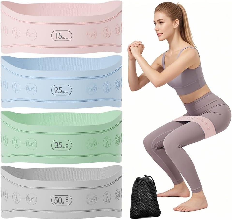 2 in 1 Resistance Band with Dual Resistance Level, Booty Band Elastic Exercise Loop Bands, Non-Slip Textured Surface, Workout Guide Engraved Bands for Physical Therapy Yoga Pilates HIPS Glutes