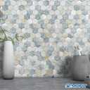 MOFIT Hexagon Peel and Stick Backsplash Tiles Kitchen,Self-Adhesive Metal and Marble Honeycomb Peel and Stick Wall Tiles Sticker Mosaic Heat Resistant(Blue Green Gray,5sheets)