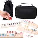 Rummy Cube Game Set, 106 Rummy Tiles with 4 Wooden Racks/Trays, Portable Carrying Case, Classic Family Board Game for Travel and Fun Gatherings