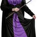 MCJC Wicked Witch Costume for Women, Gothic Sorceress Halloween Party Cosplay Dress with Hat,Sorceress Classic Dress (Small )