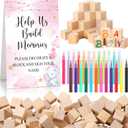 125 Pcs Baby Shower Decorate a Block Game Set Includes Help Us Build Memories Sign 100 DIY Blank Wooden Block 24 Paint Marker Prize for Wedding Baby Shower Game(Pink Elephant)