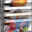Wall File Organizer Holder Mesh Hanging Paper Document Holder,Vertical 6 Pocket Tier for Office Home, Black