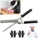 2026 Upgraded Rib Membrane Remover Thickened Stainless Steel, Rib Scraper with Ergonomic Full-Rubber Grip, Dishwasher Safe, Membrane Removal Tool with 2PCS Gloves, for Easy Meat Preparation