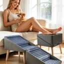 Ottoman Dog Ramp Stairs for Couch and Bed, 17" Foldable Pet Stairs, 2-in-1 Dog Stairs Stool for Small Dogs, Non-Slip 4 Steps, Leather
