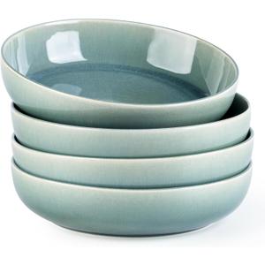 GBHOME 8.75'' Large Ceramic Pasta Bowls, 38oz Stoneware Pasta Serving Bowls Set of 4 for Kitchen, Wide Bowls for Fruit,Pasta,Salad,Oatmeal,Meal, Microwave Safe, Reactive Glaze (Malachite Green)