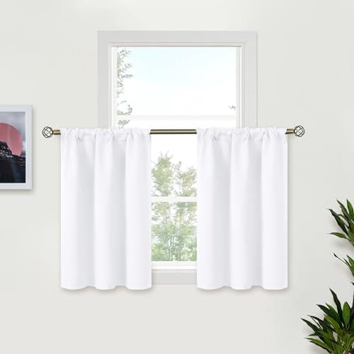 BGment White Small Curtains 36 Inches Length for Over Sink, Half Drapes with Rod Pocket Privacy for Bathroom Kitchen Window, 2 Panels, 34 x 36 Inch