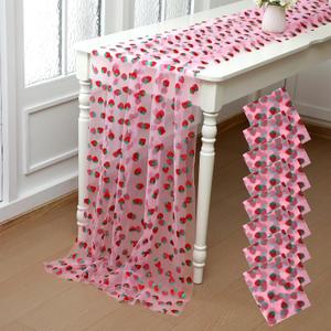 29 x70 inch Shiny Glitter Tulle Table Cloth Pink Sheer Lace Tablecloth for Party Decorations Shortcake Birthday Wedding Bridal Shower Party Home Kitchen Table Decor(8 Pcs,Strawberry)