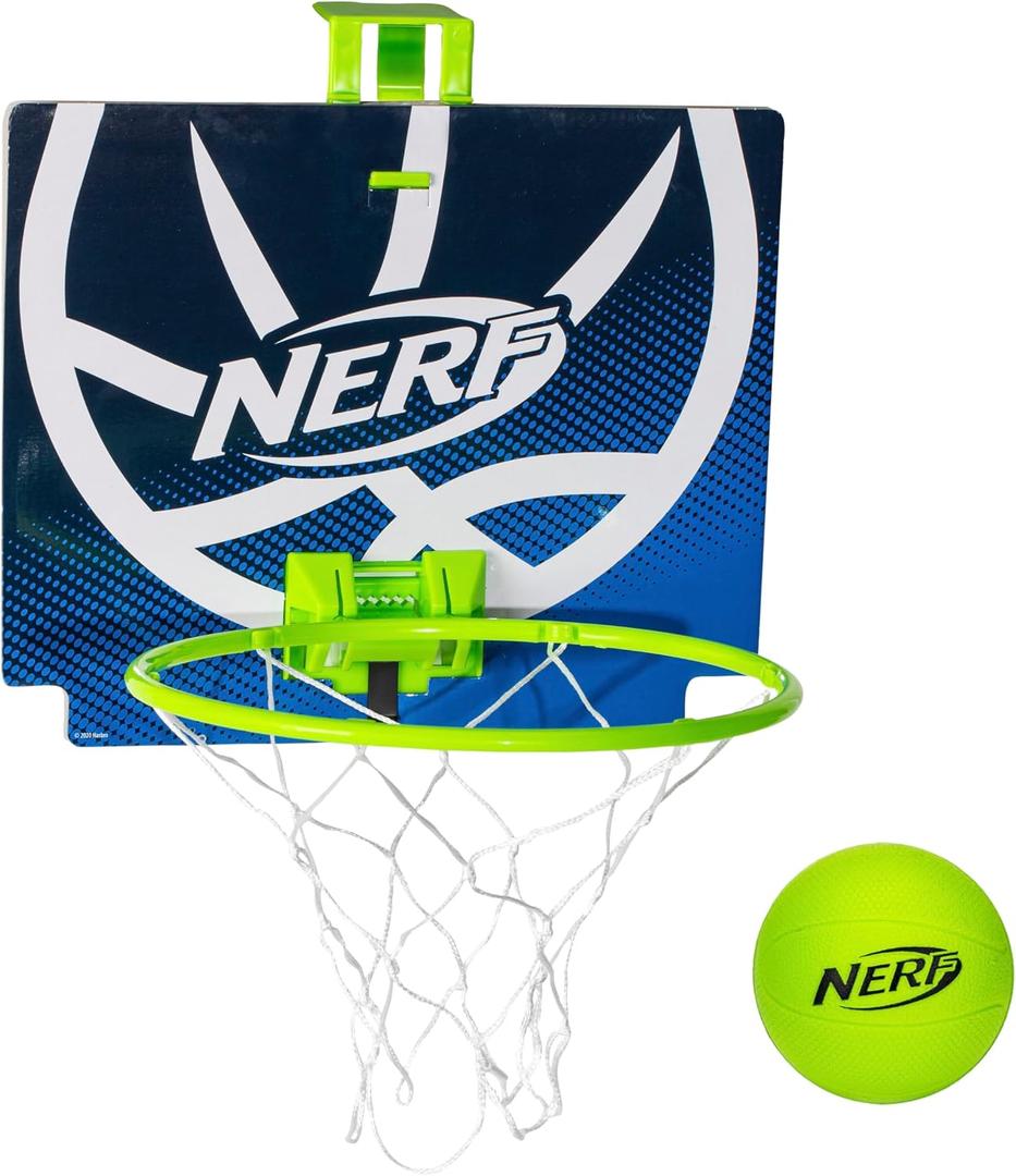 Nerf Mini Over the Door Basketball Hoop - Nerfoop Indoor Basketball Hoop for Kids - Toy Door Basketball Hoop + Mini Foam Basketball Game Set - Perfect for Bedroom Indoor Basketball - Green