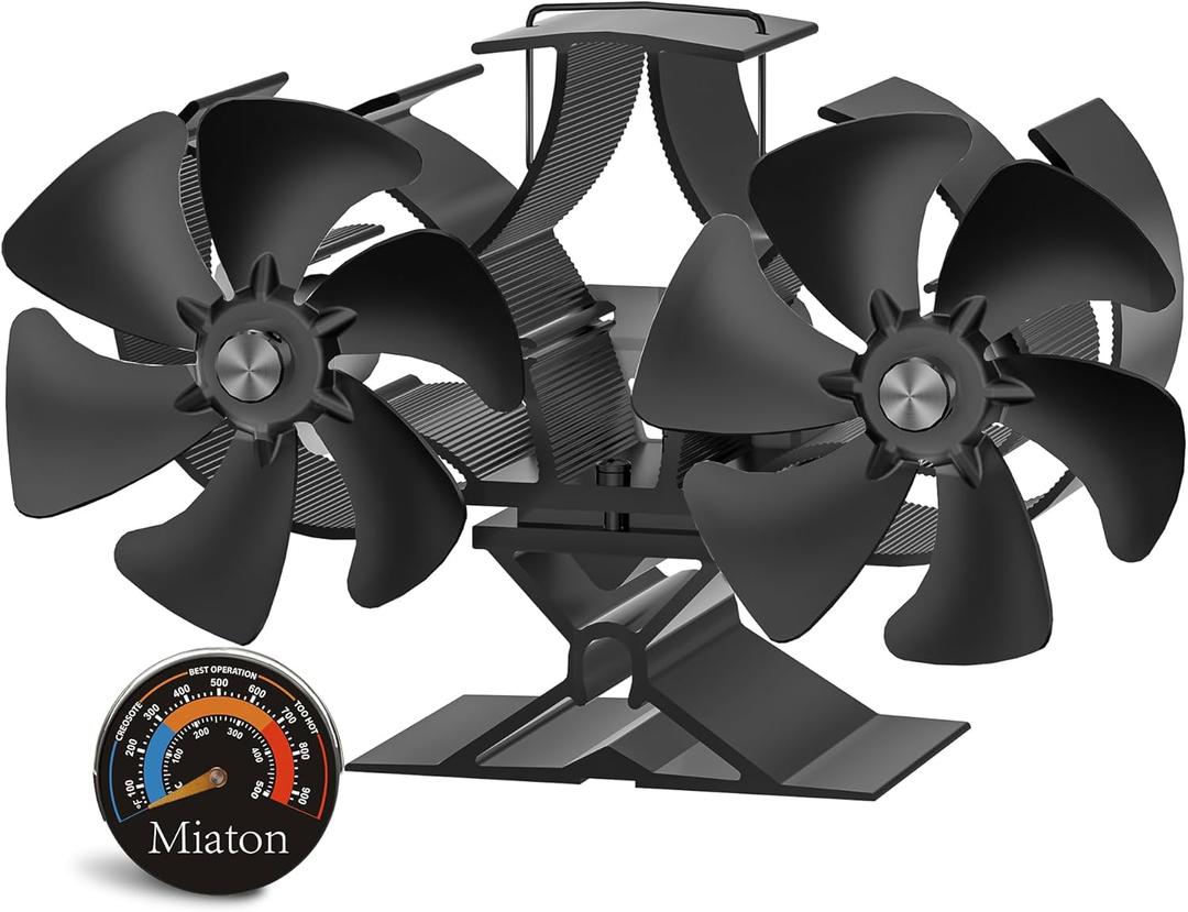 Wood Stove Fan Heat Powered | Non Electric Heat Activated Fan for Wood Burning Stove| Thermoelectric Fireplace Fan | Stove Accecories w/Thermometer