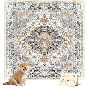 nunubaby Reusable Potty Pads for Dogs for Crates and Floors. Washable Pee Pads for Dogs, Stylish, Non-Slip and Leak-Proof Pee Pads. (Beige/Multi, 54" x54" ) (54x54 Inch (Pack of 2))