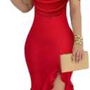 CHICME Womens Sexy Bodycon Party Dress Off The Shoulder Pearls Strap Midi Dress Ruffle Hem Cocktail Dresses XL