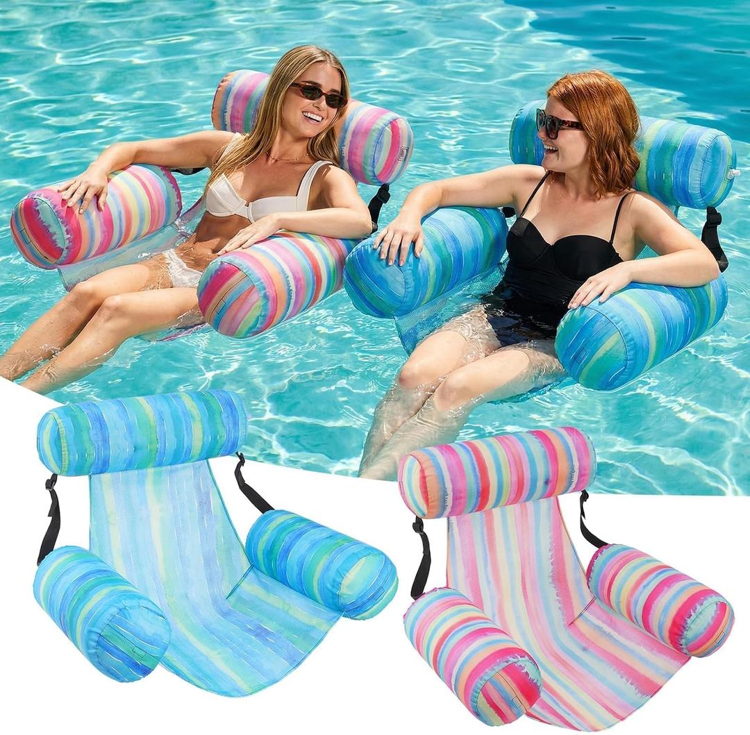 Inflatable Pool Float Chair - 2 Pack Pool Floats Adult Heavy Duty, Water Floating Lounge Chairs, Blow up Floaties Adults for Summer Fun Party Lake Beach